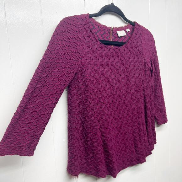 Anthropologie Postmark Burgundy Textured Top Size XS 3/4 Sleeve Flowy - Picture 5 of 11